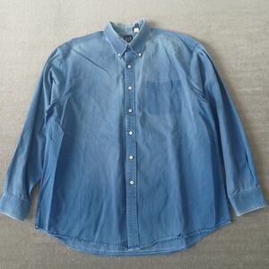 Vintage Gap Denim Shirt Mens XL Blue Long Sleeve Faded Button Down 90s USA